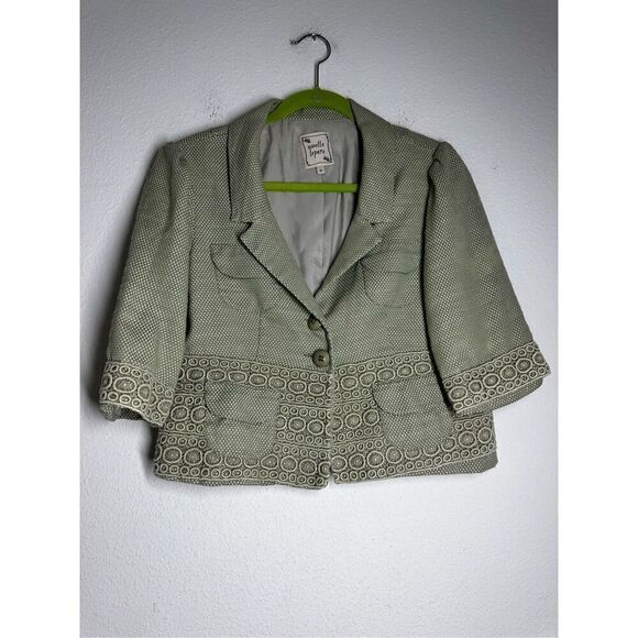 Nanette Lepore Jackets & Blazers - Nanette Lepore Bohemian Cotton Blend Lined Short Blazer Bize 12 Embroidered Trim